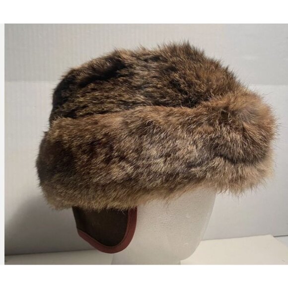 North King Seifter & Sons Brown Rabbit Fur Aviator Trapper Hat Ear Flaps Medium - Picture 1 of 10